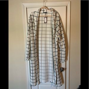 Black and white longline duster.